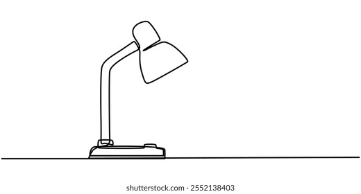 desk lamp with of books and light bulb, time to study banner illustration.Continuous one line drawing, Desk lamp in one continuous line drawing. Minimalist representation for home and study themes.