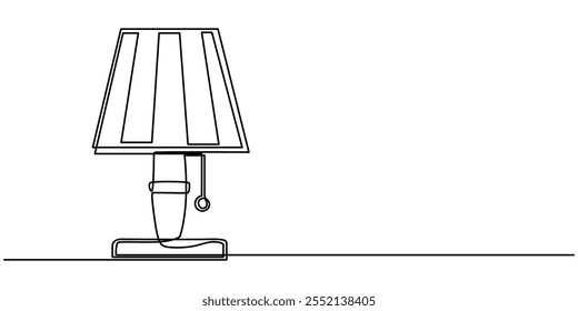 desk lamp with of books and light bulb, time to study banner illustration.Continuous one line drawing, Desk lamp in one continuous line drawing. Minimalist representation for home and study themes.