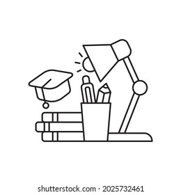 Desk Lamp With Books And Pencil Vector In Linear Style Suitable For Study Illustration Or Icon