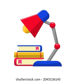 Desk lamp with books vector illustration in flat style isolated on white background