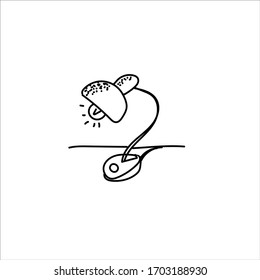 Desk lamp cartoon vector and illustration, black and white, hand drawn, sketch style, isolated on white background.