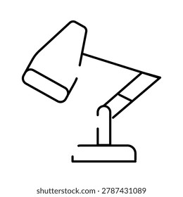 Desk lamp casting focused, bright light for reading, studying, and productive work in a home office or workspace, minimalist black line design on white background