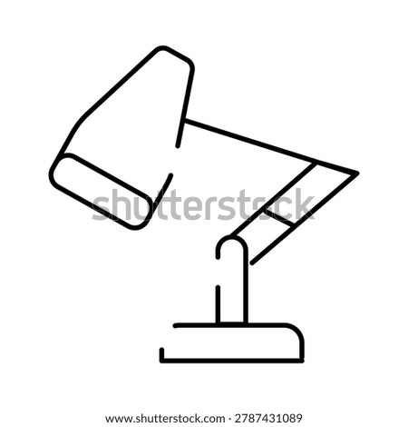 Desk lamp casting focused, bright light for reading, studying, and productive work in a home office or workspace, minimalist black line design on white background