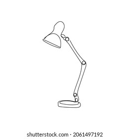 Desk lamp continuous line drawing. One line art of home appliance, lamp, illuminator, light bulb, lighting.