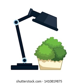 desk lamp and decorative plant in a pot icon cartoon vector illustration graphic design