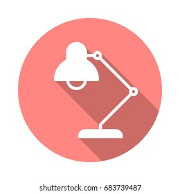 Desk lamp flat icon. Round colorful button, circular vector sign with long shadow effect. Flat style design