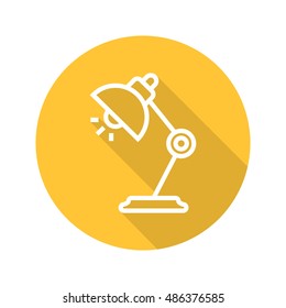 Desk lamp flat linear long shadow icon. Vector line symbol