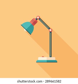 Desk lamp flat square icon with long shadows.