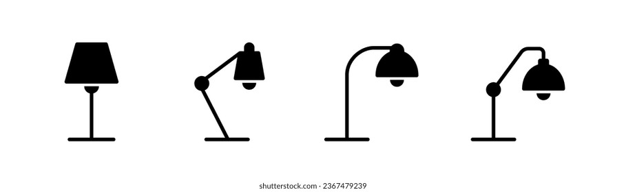 Desk lamp glyph icon. Table lamp icon set. Lamp sign in glyph. Stock vector illustration.