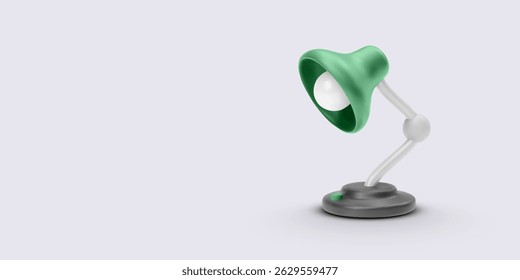 Desk Lamp, Green Table Light, Modern Minimalist Object on White Background. 3D Style, Clean Design. Vector Illustration.