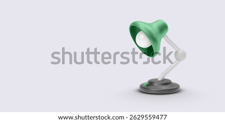 Desk Lamp, Green Table Light, Modern Minimalist Object on White Background. 3D Style, Clean Design. Vector Illustration.