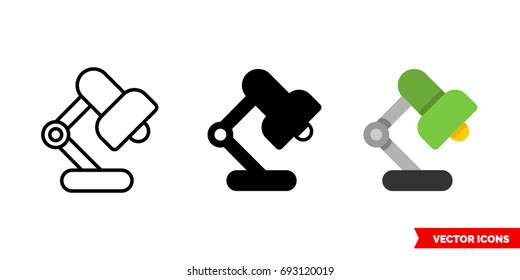 Desk lamp icon of 3 types: color, black and white, outline. Isolated vector sign symbol.
