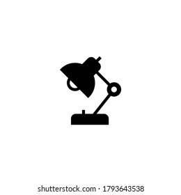 Desk lamp icon in black flat glyph, filled style isolated on white background