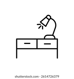 Desk with lamp icon black and white vector sign