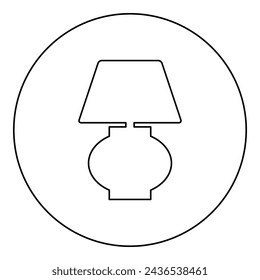 Desk lamp icon in circle round black color vector illustration image outline contour line thin style