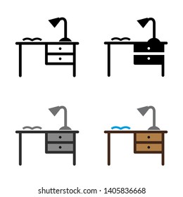 Desk and Lamp Icon in Different Color and Style
