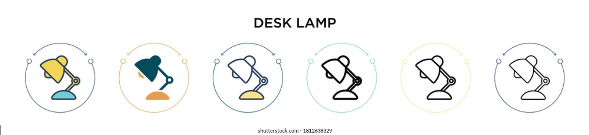 Desk lamp icon in filled, thin line, outline and stroke style. Vector illustration of two colored and black desk lamp vector icons designs can be used for mobile, ui, web