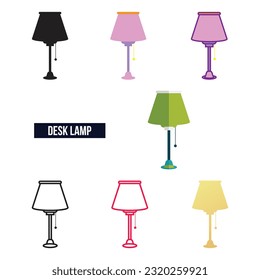 Desk lamp icon flat set vector illustration.