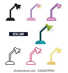 Desk lamp icon flat set vector illustration.
