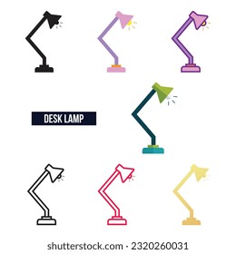 Desk lamp icon flat set vector illustration.