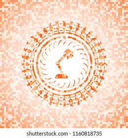 desk lamp icon inside abstract emblem, orange mosaic background