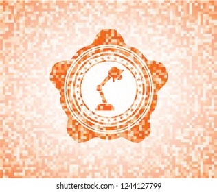 desk lamp icon inside abstract orange mosaic emblem with background