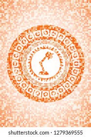 desk lamp icon inside abstract orange mosaic emblem