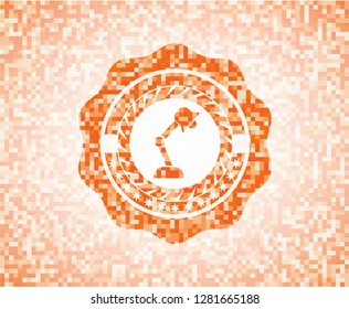 desk lamp icon inside abstract orange mosaic emblem with background
