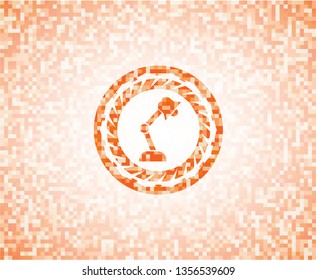 desk lamp icon inside abstract orange mosaic emblem with background