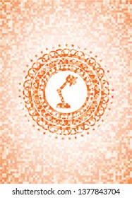 desk lamp icon inside abstract orange mosaic emblem with background