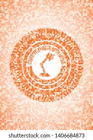 desk lamp icon inside abstract emblem, orange mosaic background
