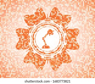 desk lamp icon inside abstract orange mosaic emblem with background