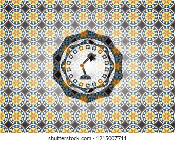 desk lamp icon inside arabesque emblem background. arabic decoration.