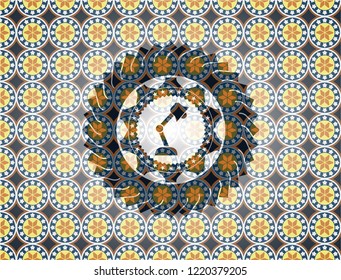 desk lamp icon inside arabesque badge. arabic decoration.