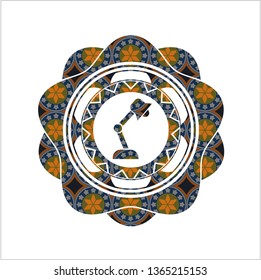 desk lamp icon inside arabesque style emblem. arabic decoration.
