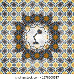 desk lamp icon inside arabesque badge background. arabic decoration.