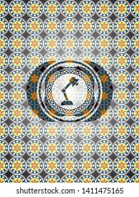 desk lamp icon inside arabesque style badge. arabic decoration.