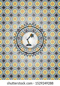 desk lamp icon inside arabesque style badge. arabic decoration.