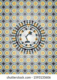 desk lamp icon inside arabesque style emblem. arabic decoration.