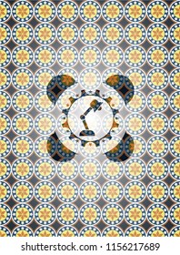 desk lamp icon inside arabic style emblem. Arabesque decoration.