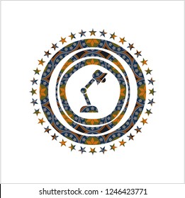 desk lamp icon inside arabic badge. Arabesque decoration.