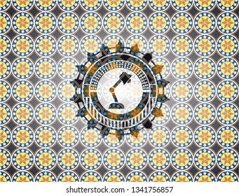 desk lamp icon inside arabic badge. Arabesque decoration.