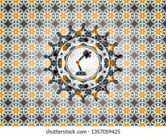 desk lamp icon inside arabic badge. Arabesque decoration.