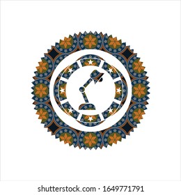 desk lamp icon inside arabic badge. Arabesque decoration.
