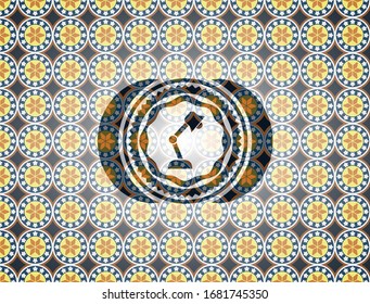 Schreibtischleuchte Symbol auf arabischem Hintergrund. Arabeske Einrichtung.