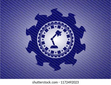 desk lamp icon inside emblem with denim high quality background