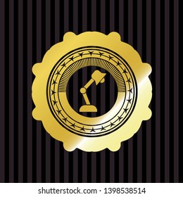 desk lamp icon inside golden emblem or badge