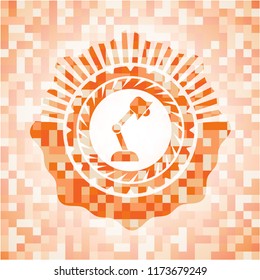 desk lamp icon inside orange mosaic emblem with background