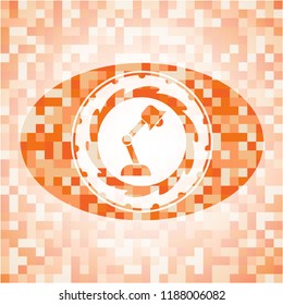 desk lamp icon inside orange mosaic emblem