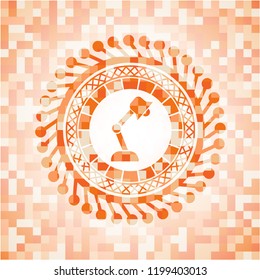 desk lamp icon inside orange mosaic emblem with background